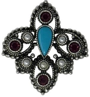 Vintage 70s Sarah Coventry Brooch Silver Tone Purple Turquoise Pearl Beads
